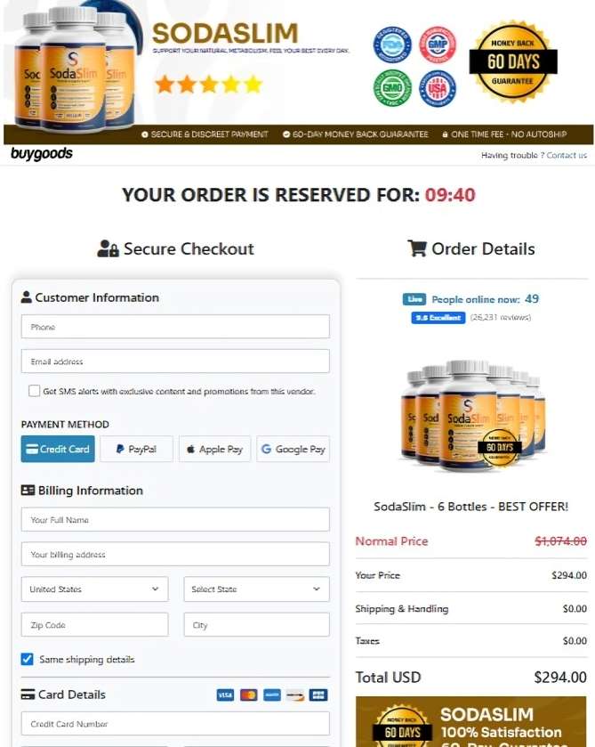 SodaSlim - Secure Checkout Page
